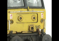 A picture of 47540 showing a full respray into Dutch livery. Other details include: detailed buffer beam at one end, moulded nose handrails replaced with wire, renumbered, moulded roof grills replaced with etched fan and grill, etched nameplates/plaques, body lowered, finer ariels, and nose catch added
