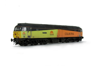 A picture of 47727 showing a full respray into Colas Rail livery. Base model has been converted to a cutaway buffer beam example with etched kick plates and modified battery box. Other details include: detailed buffer beam at one end and semi detailed at coupling end, driver fitted, moulded nose handrails replaced with wire including pommels, renumbered, etched nameplates, moulded roof grills replaced with etched fan and grill, pipe added to nose, body lowered, modified roof, body steps filled and made smooth, finer ariels and nose catch added
