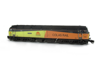 A picture of 47749 showing a full respray into Colas Rail livery. Base model has been converted to a cutaway buffer beam example with etched kick plates and modified battery box. Other details include: semi detailed buffer beam at both ends, driver fitted, moulded nose handrails replaced with wire including pommels, renumbered, etched nameplates, moulded roof grills replaced with etched fan and grill, pipe added to nose, body lowered, modified roof, body steps filled and made smooth, finer ariels and nose catch added