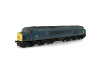 A picture of 45128 Full respray into BR Blue with plated over headcode conversion, renumbered, slimmed down bogies, wire handrails added to nose, detailed buffer beam at one end, painted on nameplate, plated over body grill and smoothed down plated over body steps on one side, driver fitted, work plate and moulded roof grills replaced with etched version.
