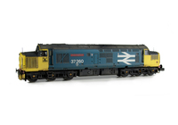 A picture of 37260 Full respray into BR Large Logo livery. Added details include high intensity headlamp filled with liquid glass, snowploughs, bogie modification to reduce gap between body and bogies, driver and second man, finer ariels, renumbered, speedo cable, etched 3D roof grill and fan, round buffers fitted, plated over boiler port and steps and double detailed buffer beam at one end and semi detailed at coupling end.
