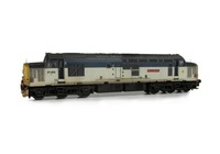A picture of 37402 with respray into different shaded RF livery. Other details include bogie modification to reduce gap between body and bogies, bracket on nose, moulded roof grill replaced with 3D etched fan and grill, finer aerial, speedo cable added, rectangular buffers, driver, renumbered, detailed buffer beam at one end with semi detailed at coupling end, etched nameplates and snowploughs.