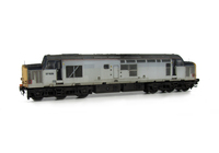 A picture of 37509 with heavily faded paintwork showing special effect of where the vinyls have been taken off as per prototype. Other details include bogie modification to reduce gap between body and bogies, moulded roof grill replaced with 3D etched fan and grill, finer aerial added, speedo cable added, rectangular buffers at one end, driver, renumbered, detailed buffer beam at one end with semi detailed at coupling end.