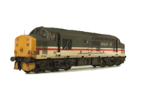 A picture of 37505 with full respray into faded Intercity livery. Other details include bogie modification to reduce gap between body and bogies, moulded roof grill replaced with 3D etched fan and grill, finer aerial added, speedo cable added, driver, renumbered, detailed buffer beam at one end with semi detailed at coupling end and snowploughs.