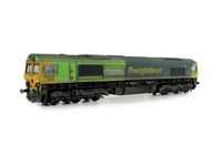 A picture of 66522 with faded paintwork. Moulded front handrails replaced with wire versions including pommels, springs added to bogie frames, moulded steps below doors replaced with wire versions, moulded roof grill replaced with etched version including pipes under the mesh, detailed buffer beam at one end and semi detailed at coupling end, coupling converted to NEM version and driver fitted.