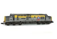 A picture of 37201 re-liveried to Transrail with adjusted faded colours to match prototype and boiler port plated over. Other details include: cantrail added, semi detailed buffer beam at both ends, finer aerials, nose catches, moulded roof grill replaced with 5 part etched fan and grill, bogie mod to reduce gap between body and bogies, driver, speedo cable, renumbered and etched plaques added.