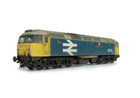 A picture of 47712 Full respray into Large Logo, shown on lowered chassis. Details include: renumbered, detailed buffer beam at one end and semi detailed at coupling end, molded nose handrails replaced with wire including pommels, mu cables added, battery box modification, work plates, etched nameplates and nose catch added.