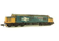 A picture of 37428 with full respray to large logo livery including cantrail. Other details include bogie modification to reduce gap between body and bogies, finer aerial, snowploughs, renumbered, 3D etched roof grill and fan, semi detailed buffer beam at both ends, speedo cable and etched nameplates.