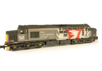 A picture of 37884 with full respray into Europhoenix livery. Modifications include; body window plated over. Other Details include bogie modification to reduce gap between body and bogies, moulded roof grill replaced with 3D etched fan and grill, speedo cable added, driver, kick plates, semi detailed buffer beam at both ends, 3D cap on nose with glass/white headcode dots, buffers changed, nose catches, battery box modification and snowploughs.