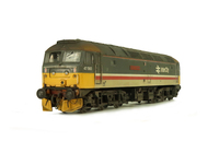 A picture of 47593 Details include: livery adjustments, snowploughs, finer aerials, body lowered, etched fan and grills, renumbered, driver, detailed buffer beam at one end and semi detailed at coupling end, moulded nose handrails replaced with wire including pommels and nose catch added.