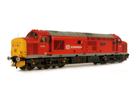 A picture of 37670 with full respray into DB Schenker livery (close to ex works condition). Other details include bogie modification to reduce gap between body and bogies, moulded roof grill replaced with 3D etched fan and grill, finer aerial, speedo cable added, rectangular buffers, driver, renumbered, detailed buffer beam at one end with semi detailed at coupling end, battery box modification, etched nameplates and snowploughs.