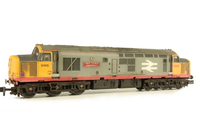 A picture of 37672 with full respray into Railfreight red stripe. Details include bogie modification to reduce gap between body and bogies, moulded roof grill replaced with 3D etched fan and grill, nose catches, etched nameplates, speedo cable added and semi detailed buffer beam at both ends.