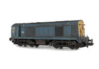 A picture of D8095 Conversion and respray to Scottish region class 20 with extended blue livery. Other details include: roof grills replaced with much finer etched fan and grill, larger cab side windows, token catcher recess added, headcode discs thinned down and holes filled, bogie modification to reduce the gap between body and bogies, renumbered, horn grill covers made finer, semi detailed buffer beam at both ends, finer side frame steps, speedo cable and snowploughs fitted.