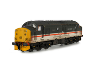 A picture of 37518 with full respray into Intercity livery. Other details include bogie modification to reduce gap between body and bogies, moulded roof grill replaced with 3D etched fan and grill, nose catch, finer aerial added, speedo cable added, driver, renumbered, etched nameplates, detailed buffer beam at one end with semi detailed at coupling end, buffers changed and snowploughs.