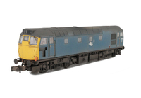 A picture of D5365 with full respray into BR Blue and modified nose end. Brass buffers added, token catcher recess added. etched windscreen wipers, boiler access panel taken off and smoothed over, etched work plates, moulded roof grill replaced with 3D etched fan and grill, modified battery box, renumbered, snowploughs, headcode changed with glass like cover, speedo cable, nose end rubber window surrounds thinned down, nose end footsteps, extended bar across nose, side cab window surrounds smoothed over and semi detailed buffer beam at both ends.