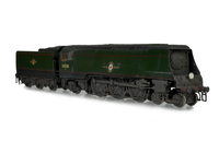 A picture of 35028  Added details include: train crew, moulded coal replaced with real coal, discs added, etched nameplates/work plates and detailed buffer beam at one end.