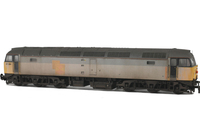 A picture of 47284 in dilapidated faded state. Details include: converted to cutaway buffer beams, semi respray of yellow cabs with grey undercoat showing through in some areas, rubbed off sector decals, pipe on nose, finer aerials, body lowered, etched roof fan and grills, semi detailed buffer beam at both ends, moulded nose handrails replaced with wire including pommels, driver and nose catch added.