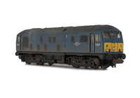 A picture of D5021 Full respray to BR blue with small yellow warning panels, shortened water tank, semi detailed buffer beam at both ends, renumbered, headcode discs slimmed down and extra catches added, etched workplates, etched 3D roof grill with fan and speedo cable added.