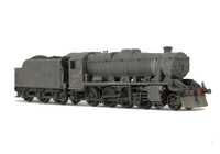 A picture of 48773 heavily weathered. Added details include: renumbered, under the wires yellow stripe added, moulded coal replaced with real coal, loco crew added, etched depot plaques and work plates, extra details added, snowploughs and detailed buffer beam. 