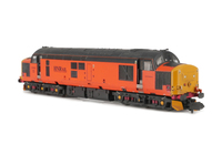 A picture of 37405 With full respray to HNRC livery. Other details include: renumbered, nose stub, rectangular buffers, etched kick plates, nose catches, one bodyside window plated over on either side, snowploughs and bogie springs painted.