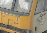 A picture of Clse up of class 60 cab showing the area wiped clean by wiper blades